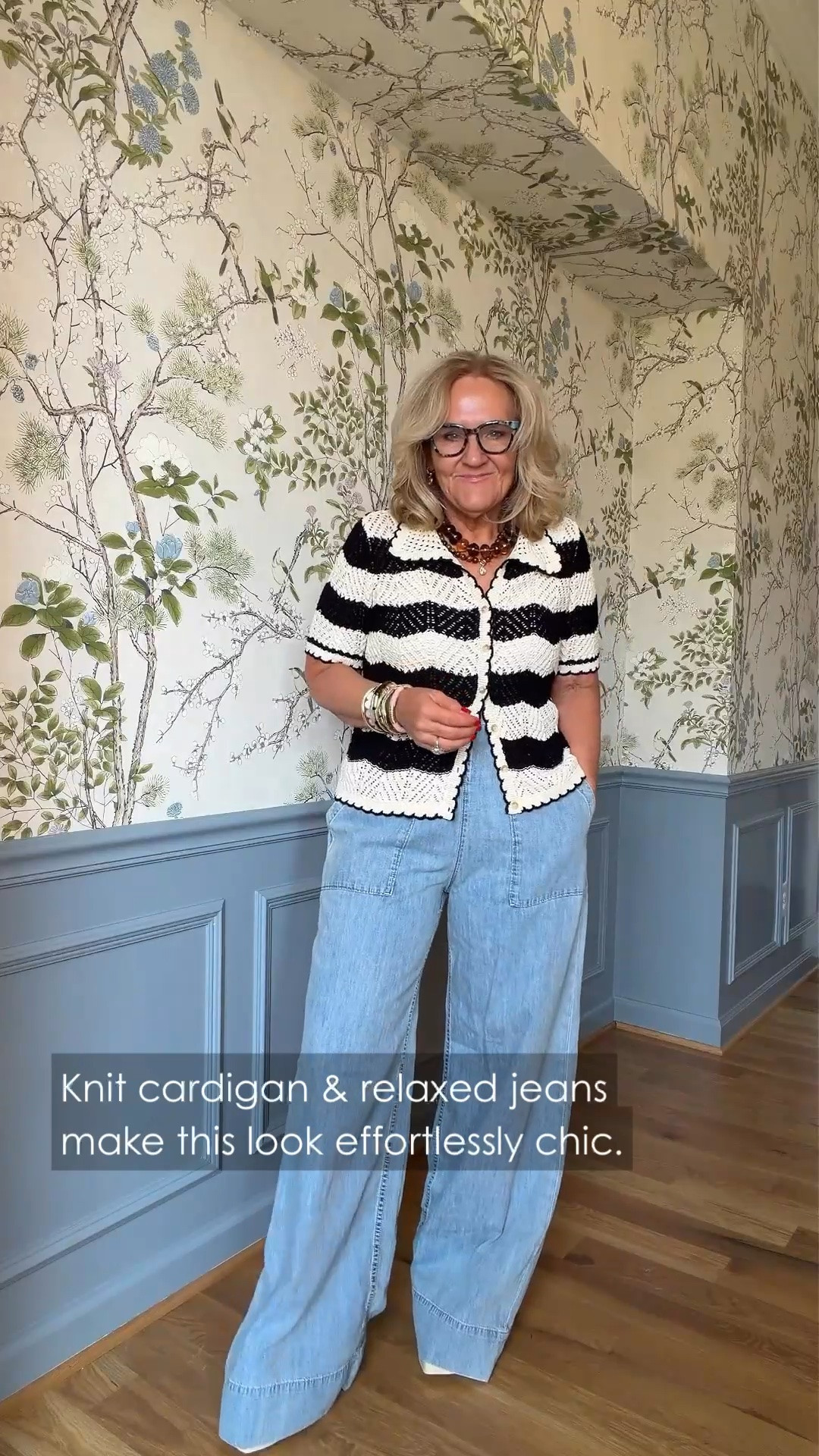This cardigan is such a fun mix of classic and a little bit unexpected. I’m wearing a medium in both the sweater and the jeans, and I like how the wide-leg denim balances the shorter cardigan.

#LTKgrwm #LTKdayinmylife #LTKootd
