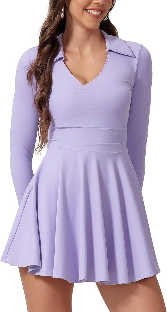 Tennis Dress for Women Long Sleeve Athletic Dress with Built in Shorts Golf Dress Workout Dresses... | Amazon (US)