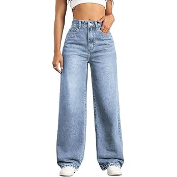Mars power Straight Leg Jeans for Women,High Waisted Wide Leg Loose Stretchy Boyfriend Denim Pant... | Amazon (US)