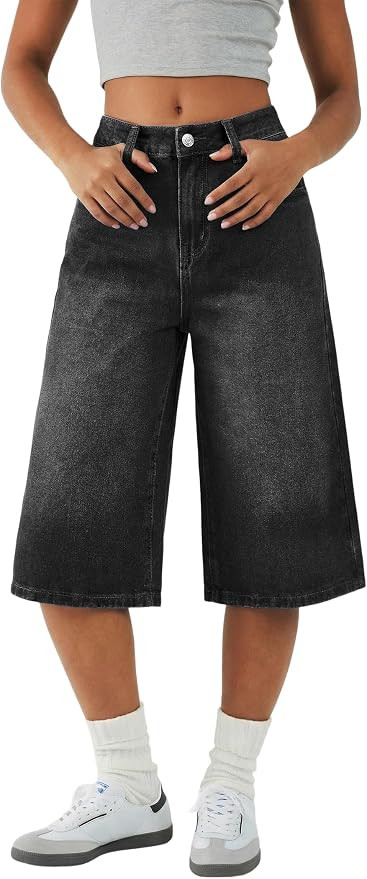 EMMIOL Womens Long Jorts Baggy Y2K Mid High Waisted Retro Jean Shorts Trendy Streetwear Wide Leg ... | Amazon (US)
