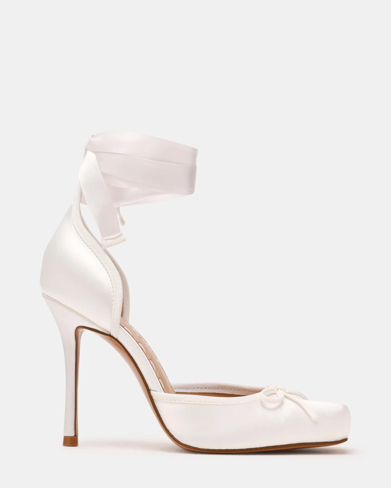 LARINA Ivory Satin Square-Toe Stiletto Pump Lace-Up Women's Heel | Steve Madden (US)