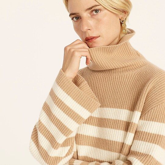 Wool and recycled cashmere relaxed turtleneck in stripe | J.Crew US