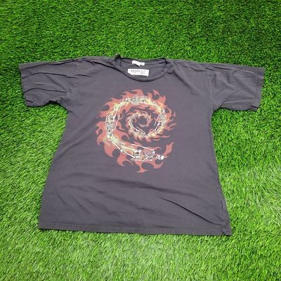 Pre-loved PartnerVintage Y2K Skeleton Flame Shirt S/M 20x23 Cropped Black | eBay US