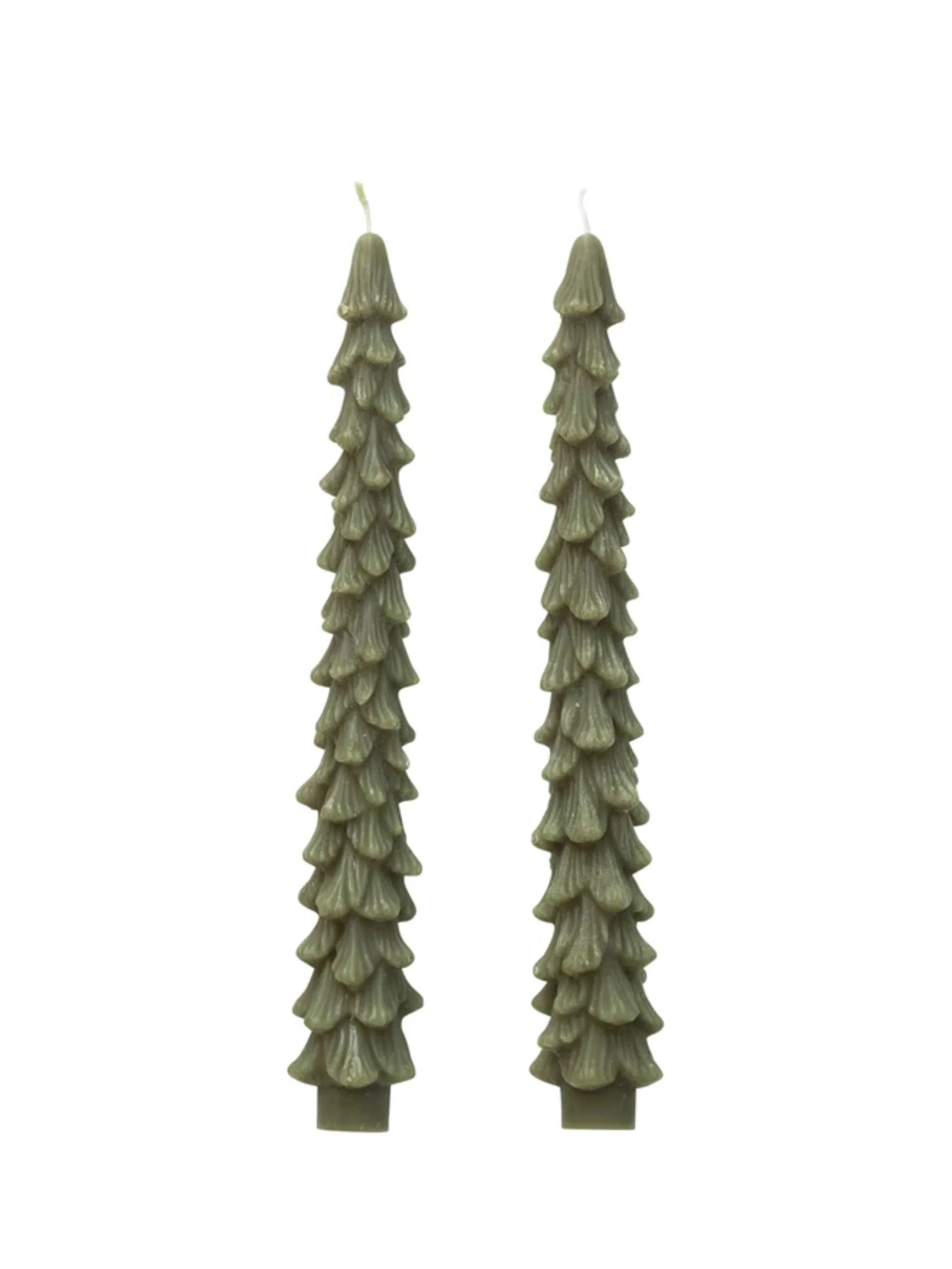 Green Unscented Tree Shaped Taper Candles, Set of 2 | The Native One