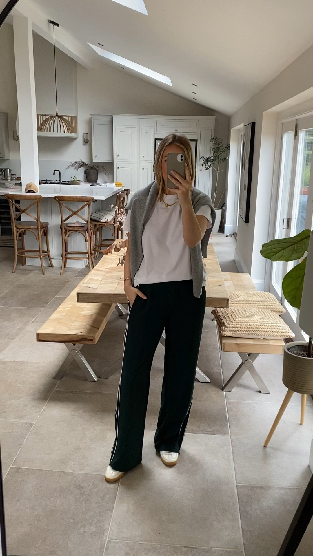 Luxe track pants on sale 
Drapes crepe fabric , hang beautifully 
Wearing the size medium long. 
Large in the T 
And XL in the cashmere jumper 

#LTKxAFSale 

#LTKuk #LTKautumn