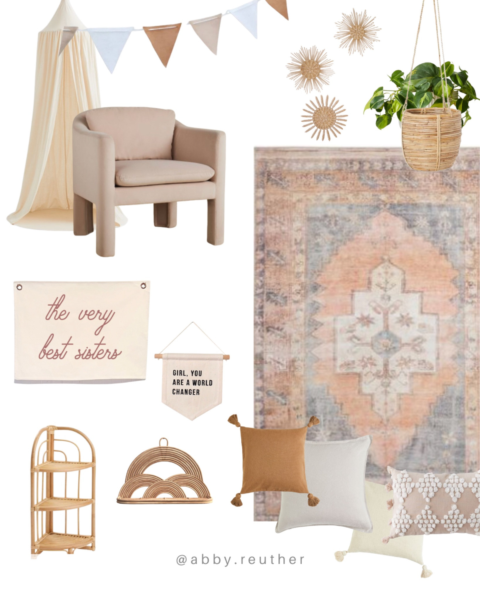 Girls decor, girl room, home decor, girl bedroom design, accent chair, rug, throw pillows, hanging plant, rattan decor, girl banners, canopy 

#LTKhome #LTKbaby #LTKkids