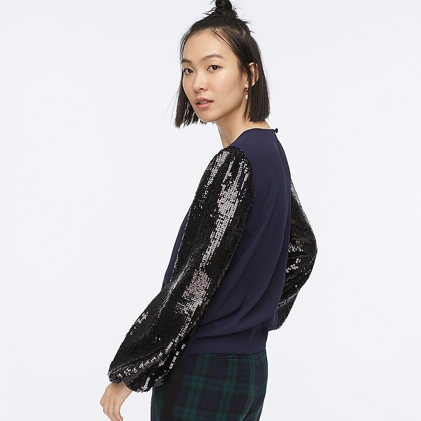 Sequin-sleeve crepe blouse | J. Crew US