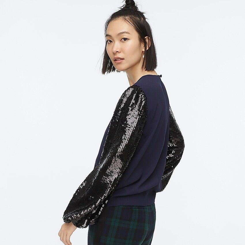 Sequin-sleeve crepe blouse | J.Crew US