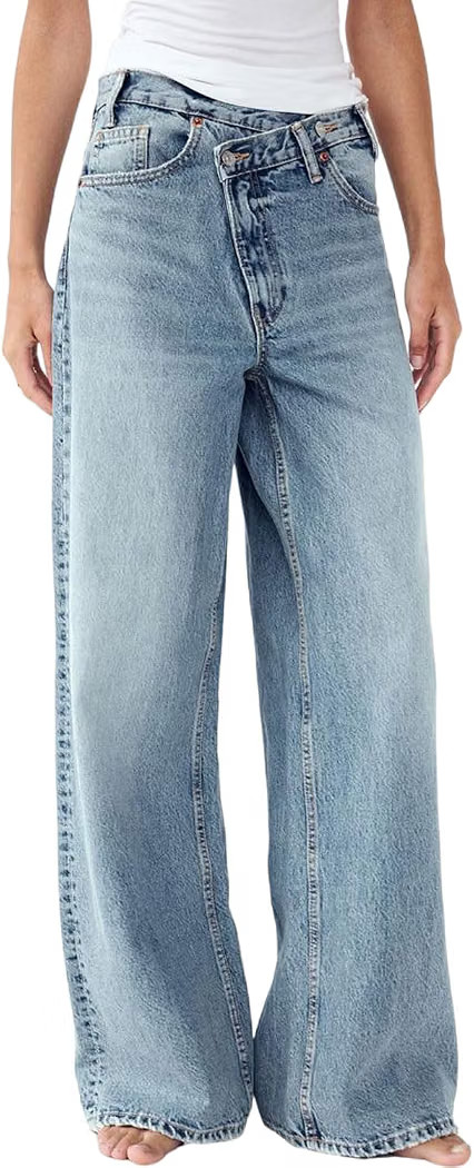 yoeasy Womens Wide Leg Jeans Crossover Waisted Baggy Straight Leg Jeans Loose Trendy Denim Pants ... | Amazon (US)