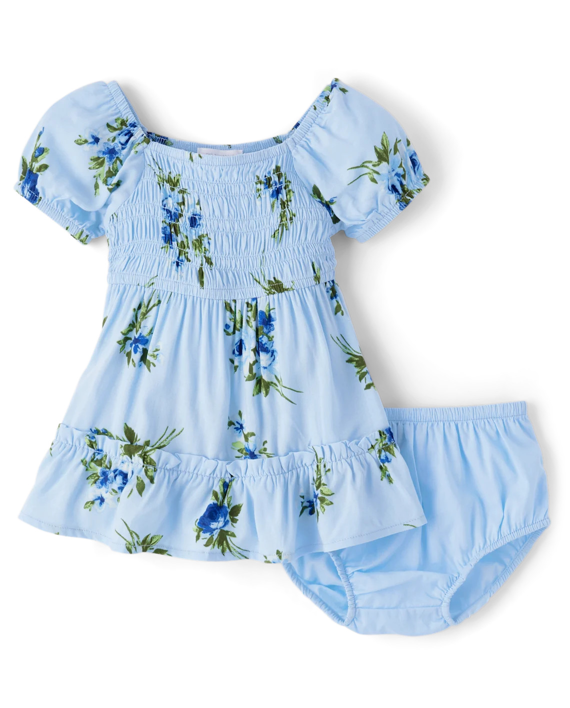 Baby Girls Mommy And Me Floral Smocked Ruffle Dress - blue | The Children's Place