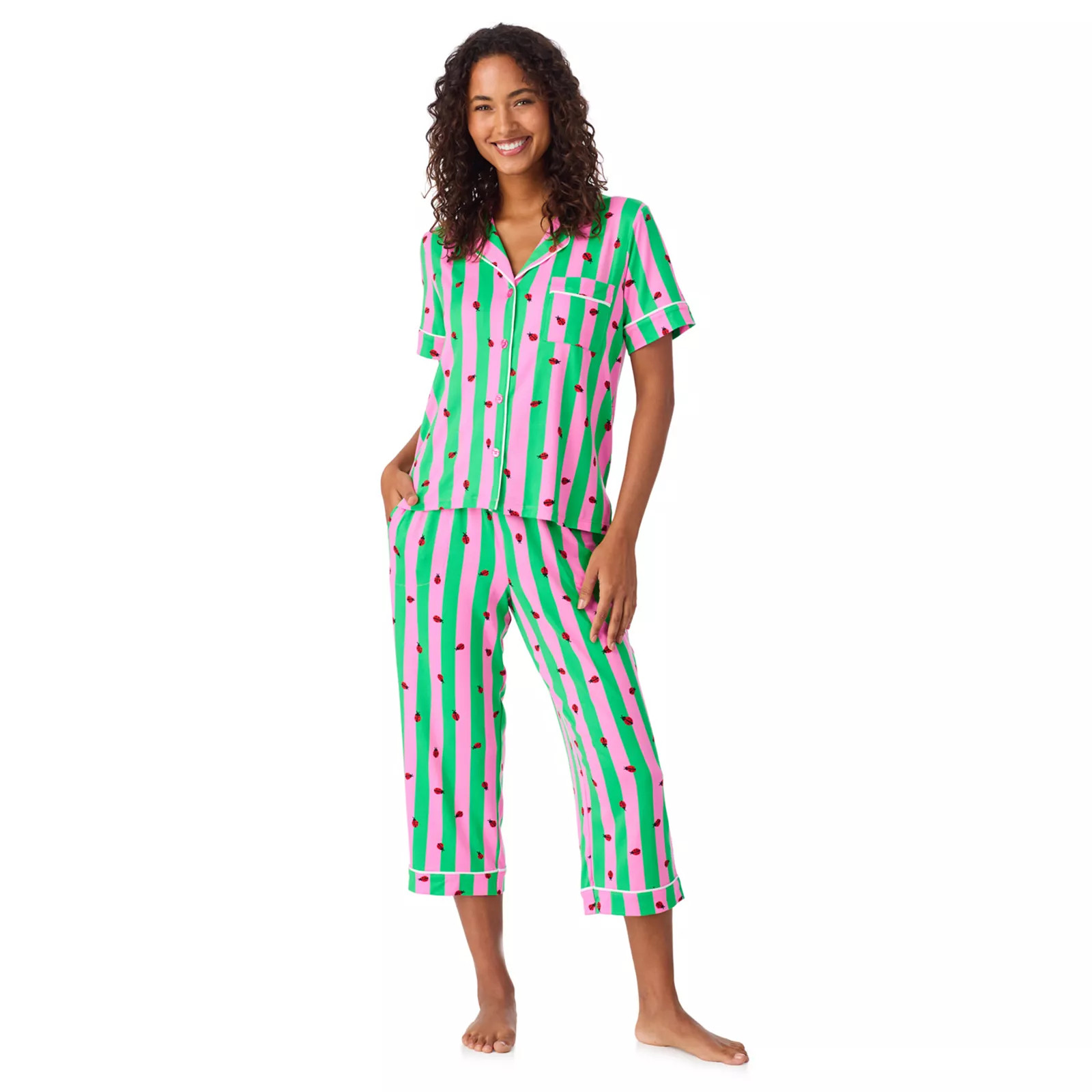 Women's Beauty Sleep Social 2-Piece Notch Pajama Top & Pajama Capri Pants Set | Kohl's