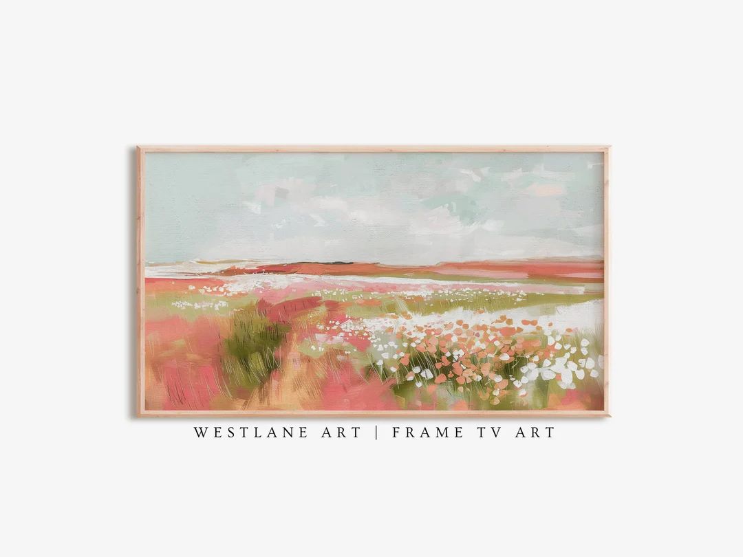 Abstract Pink Summer Meadow Landscape Painting FRAME TV Art | Fun Colourful Decor Digital Downloa... | Etsy (US)