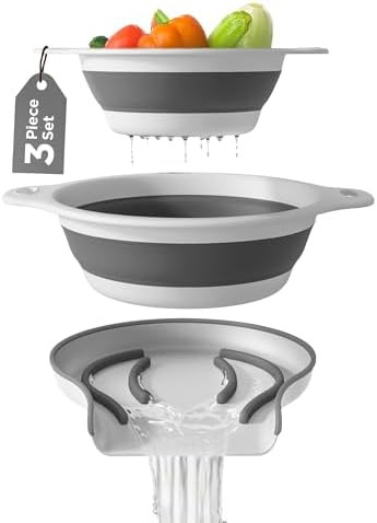 Collapsible Colanders (2 Pack Set) Food Strainers with Over-Sink Water Draining Base for Pasta Fr... | Amazon (US)