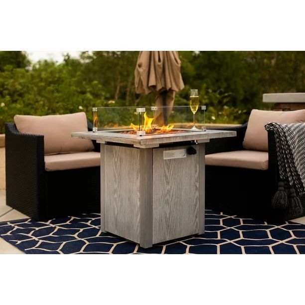 Barton 48,000BTU Outdoor Firepit Table Propane Firepit Gas Fire Pit with Wind Guard and Cover | Walmart (US)