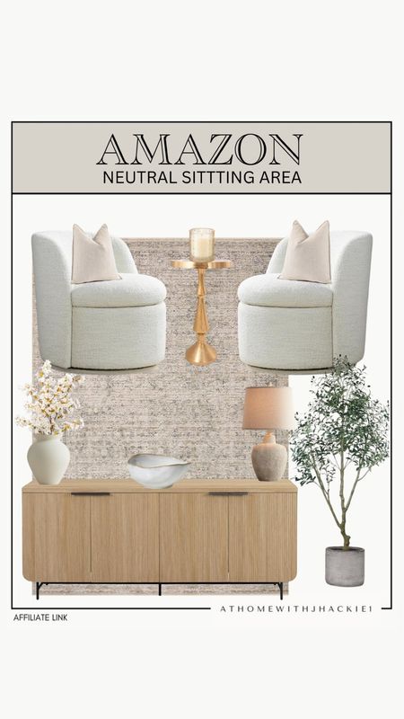 Amazon neutral sitting area, modern home, neutral home, organic home, earthy home, neutral rug, sideboard, buffet, lamp, faux plants, accent chairs, Amazon entryway, Amazon living room. 

#LTKFindsUnder100 #LTKStyleTip #LTKHome