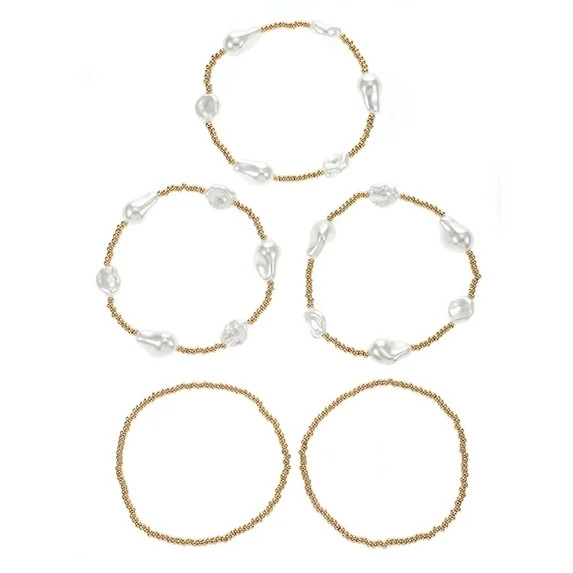 Time and Tru 5-Piece Pearl & Beaded Bracelet Set - Walmart.com | Walmart (US)