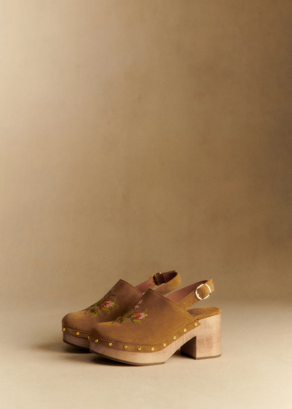 Doreen Mules - Sézane x Baziszt - Beige Embroidery - Bovine leather - Sézane | Sezane Paris - US