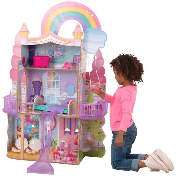 KidKraft Rainbow Dreamers Unicorn Mermaid Wooden Dollhouse with 15 Accessories - Walmart.com | Walmart (US)