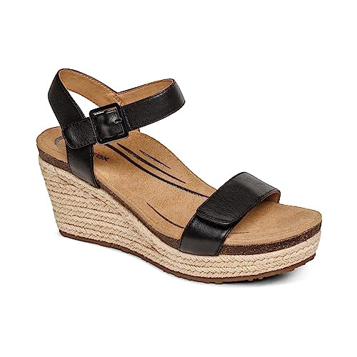 Aetrex Women’s Sydney Orthopedic Quarter Ankle Strap Espadrille Wedge Sandals – Arch Support Sandals with Memory Foam Comfort | Amazon (US)