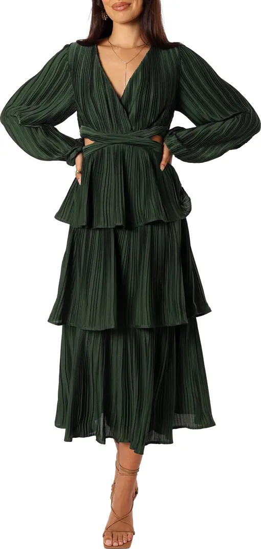 Pippa Side Cutout Long Sleeve Tiered Midi Dress | Nordstrom