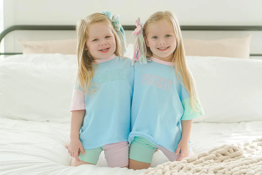 Custom Embroidered Colorblock Tee & Bamboo Shorts Set | Etsy (US)