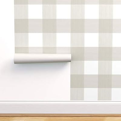 Spoonflower Pre-Pasted Removable Wallpaper, Buffalo Plaid Check Gingham Beige Strie Buffalo Check... | Amazon (US)