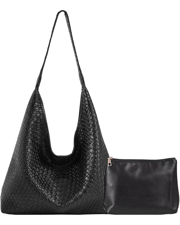 2025 Woven Leather Shoulder Bag for Women, Woven Soft Vegan Leather Tote Bag, Large Capacity Top-... | Amazon (US)