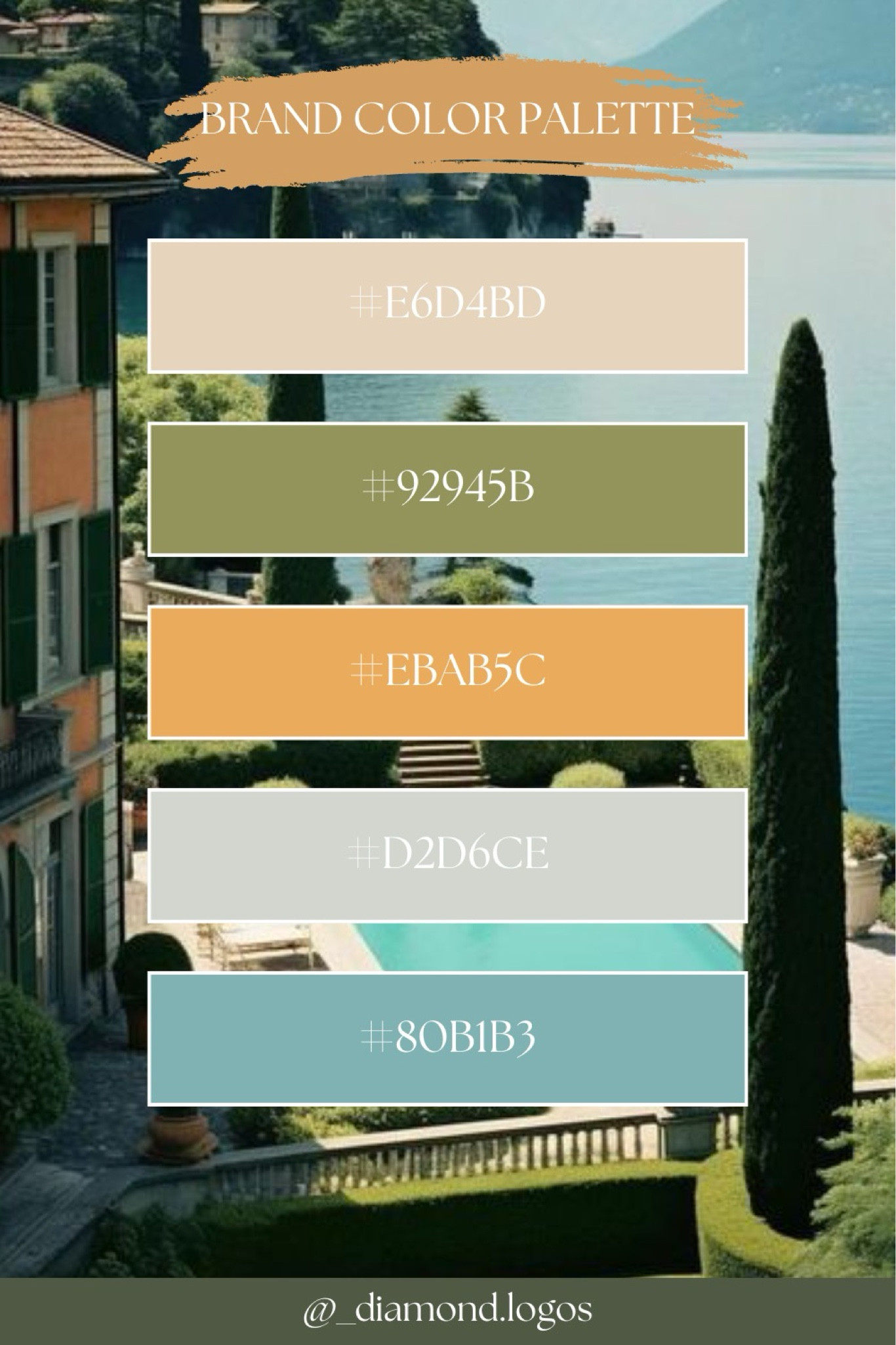 🌿✨ Introducing Our Brand Color Palette with Matching Paint Colors! ✨🌿

I'm thrilled to unveil this stunning color palette that embodies the serene elegance and natural beauty of Lake Como. These colors are perfect for bringing a touch of sophisticated tranquility into your home, and I've matched them with paint colors to inspire your next decor project:

#E6D4BD: This soft, neutral shade works beautifully for walls and large furniture pieces, creating a warm and inviting ambiance.
#92945B: A perfect accent color for kitchen cabinets, doors, or statement walls, adding a natural and earthy feel.
#EBAB5C: Use this vibrant hue for accent pieces like cushions, throws, or even a feature wall to bring a cheerful pop of color.
#D2D6CE: A versatile and calming shade, ideal for bathrooms, bedrooms, or any space where you want a soothing effect.
#80B1B3: Perfect for creating a serene atmosphere in living rooms or study areas, evoking a sense of calm and relaxation.

Transform your home with these beautiful colors inspired by the timeless elegance of Lake Como.

Follow me for more branding inspiration, design tips, and home decor ideas!

#BrandColors #ColorPalette #DesignInspiration #HomeDecor #ElegantColors #SophisticatedShades #LakeComoInspired #InteriorDesign #ColorInspiration #PaintColors

#LTKFindsUnder50 #LTKHome #LTKSaleAlert