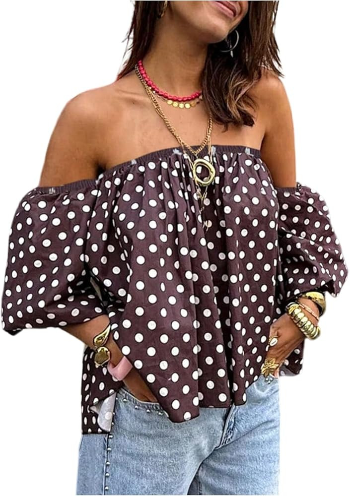 GORGLITTER Women's Polka Dots Off The Shoulder Tops 3/4 Puff Sleeve Cute Blouses Summer Going Out... | Amazon (US)