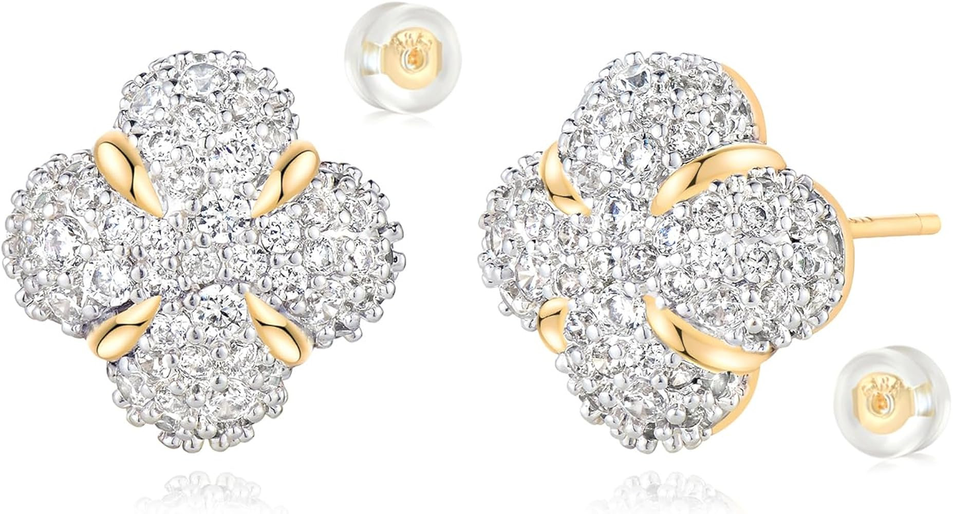 MYEARS Women Stud Earrings Gold Cluster Cubic Zirconia 14K Gold Plated Small Simple Hypoallergeni... | Amazon (US)