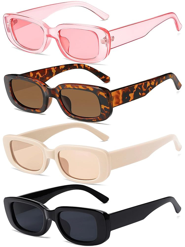 4 Pieces Retro Vintage Sunglasses Small Square Rectangle 90s Glasses Trendy Y2K for Women Aesthet... | Amazon (US)