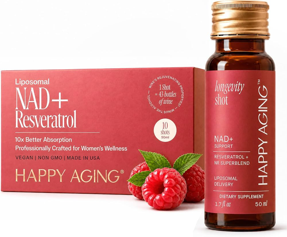 Happy Aging Liquid NAD+ Supplement for Women | Liposomal Nicotinamide Riboside & Resveratrol Shot... | Amazon (US)