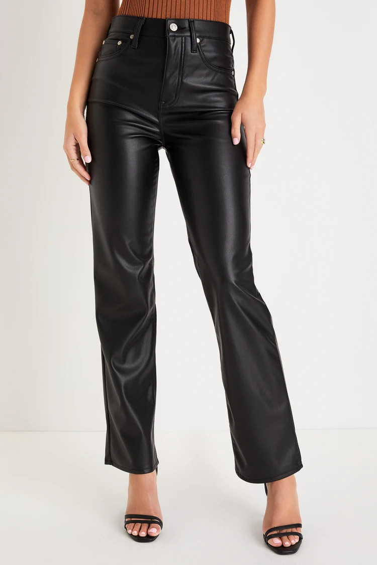 Sundaze Black Vegan Leather High-Rise Straight Leg Pants | Lulus