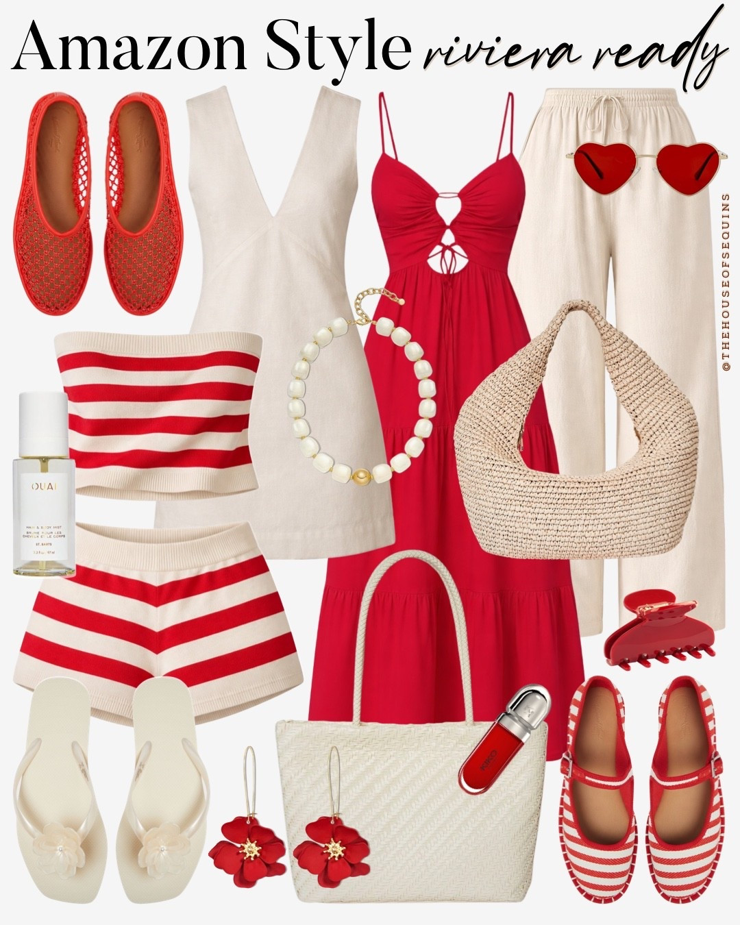 Shop Amazon vacation outfits! Resort wear spring dress, matching set, espadrille, resortwear, European summer aesthetic, linen dress, linen pants, mesh flats, vacation date night outfit, spring dress, raffia bag, tote bag, Target sandals 