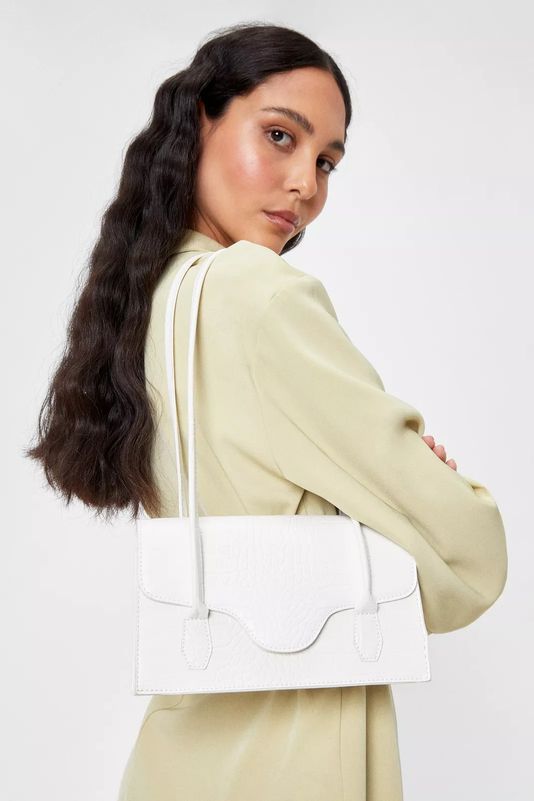 Faux Leather Croc Structured Shoulder Bag | Nasty Gal (US)