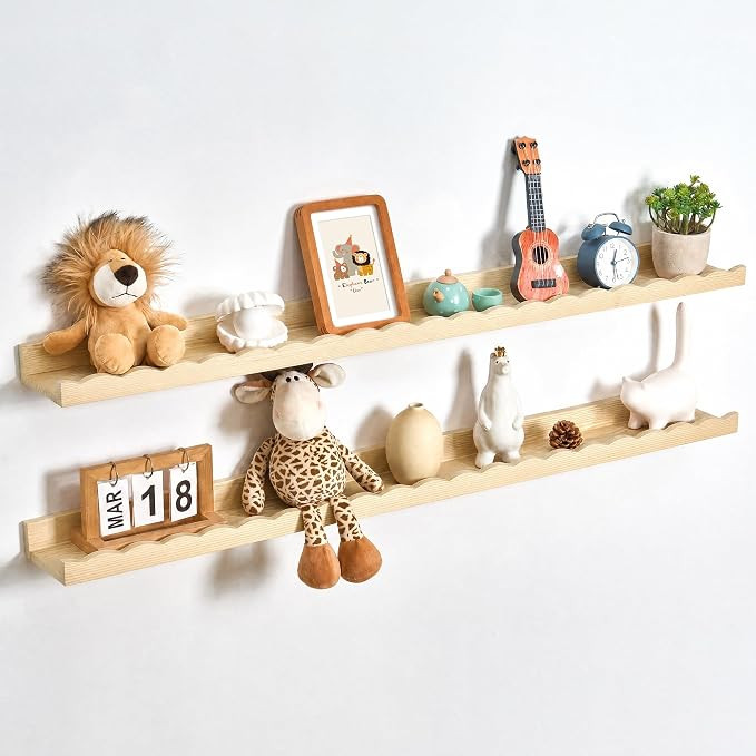 Picture Ledge Shelf for Wall, 48 inch Pine Wood Nursery Book Shelves Set of 2- Wall Book Shelves ... | Amazon (US)