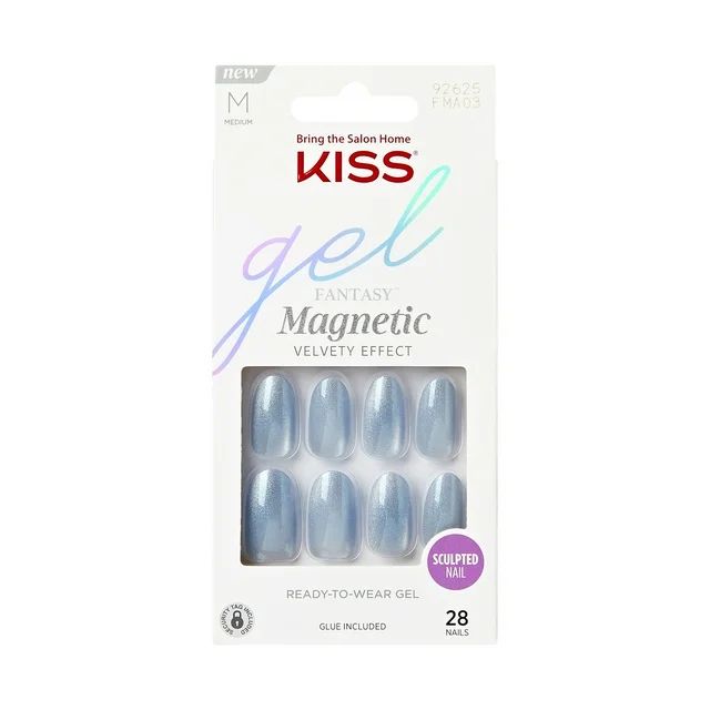 KISS Gel Fantasy Magnetic Press-On Nails, ‘After Summer’, Blue, Medium Oval, 31 Pieces | Walmart (US)