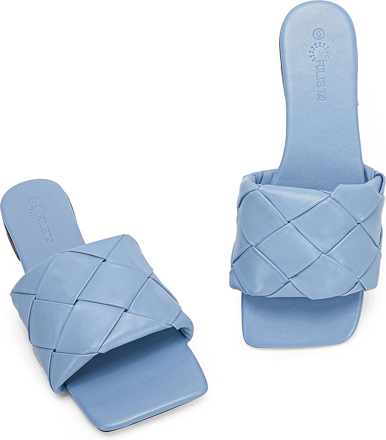 Womens Braided Flat Sandals Slides Square Open Toe Strap Slip on Slippers Shoes | Amazon (US)