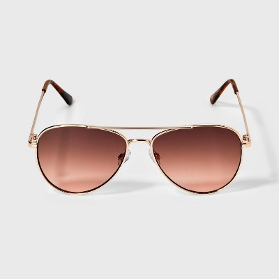 Women's Shiny Metal Aviator Sunglasses with Brown Gradient Lenses - Wild Fable™ Gold | Target