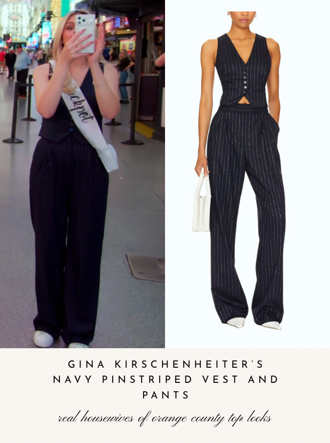 Gina Kirschenheiter's Navy Pinstriped Vest and Pants Set 

 