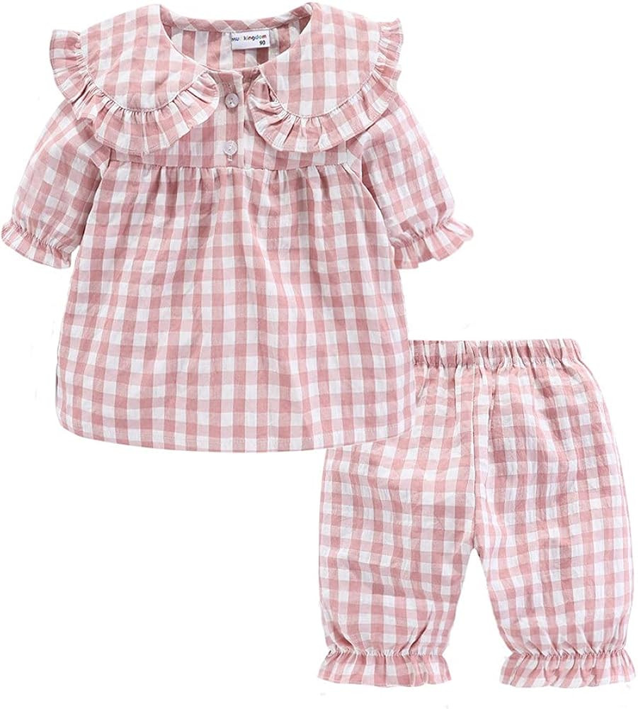 Mud Kingdom Girls Boys Summer Pajama Set Plaid Cute Peter Pan Collar | Amazon (US)