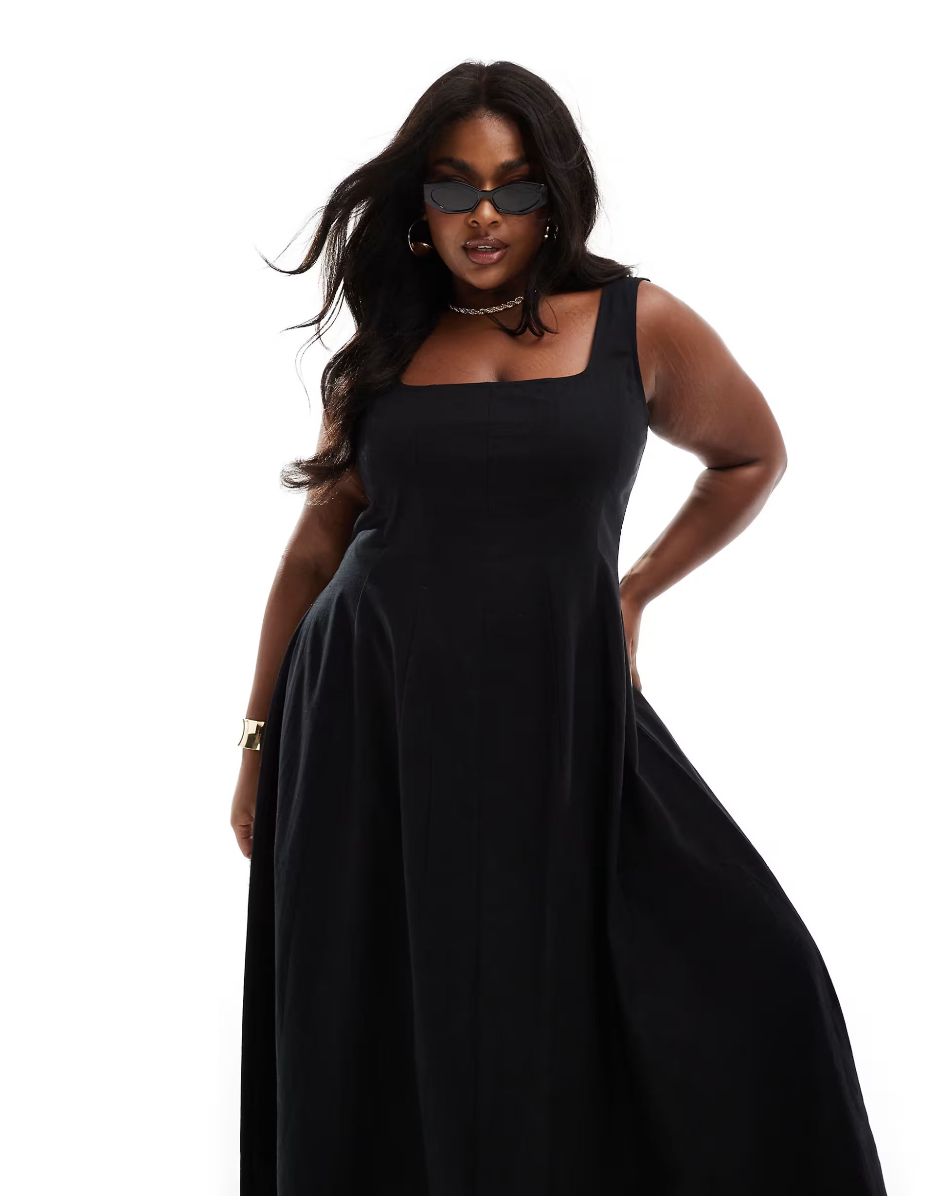 ASOS DESIGN Curve seamed maxi tennis sundress in black | ASOS | ASOS (Global)