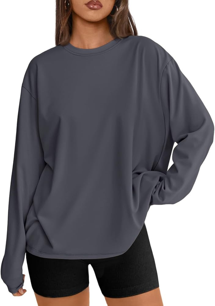 Trendy Queen Womens Spring Tops Oversized Long Sleeve T Shirts 2026 Basic Tee Fall Casual Workout... | Amazon (US)