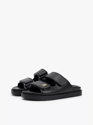 Leather TH Monogram Double Strap Sandals | Black | Tommy Hilfiger | Tommy Hilfiger UK