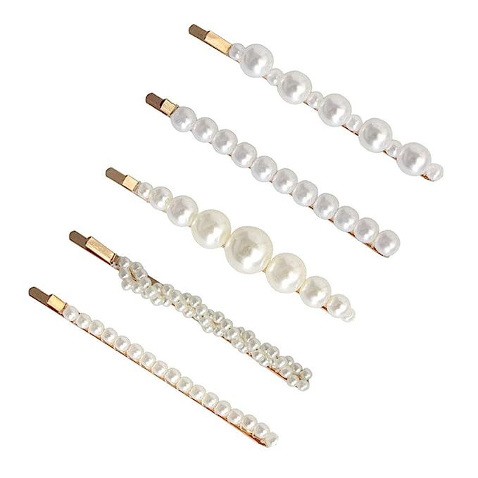 Numblartd 5Pcs Vintage Artificial Pearl Gold Alloy Barrettes Hair Clip Bobby Pins - Women Lady Fa... | Amazon (US)