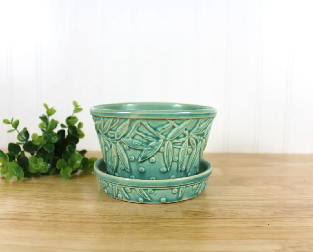 Mccoy Leave & Hobnail Flower Pot Blue Green 5'' Vintage Pottery - Etsy | Etsy (US)
