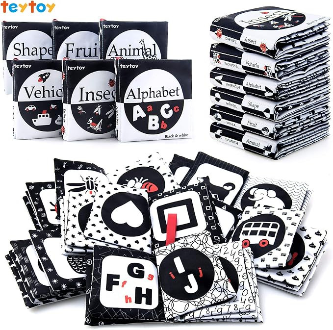 teytoy My First Soft Book, 6 PCS Nontoxic Fabric Cloth Activity Crinkle Black and White Books for... | Amazon (US)