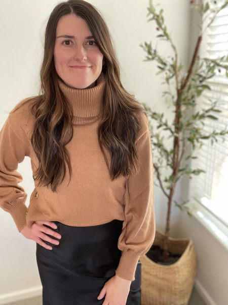 Turtleneck sweater and silk skirt! Wearing a size medium in both! So comfortable. Perfect for thanksgiving! 

#thanksgivingoutfits #turtlenecksweater #amazonfashion #thedrop