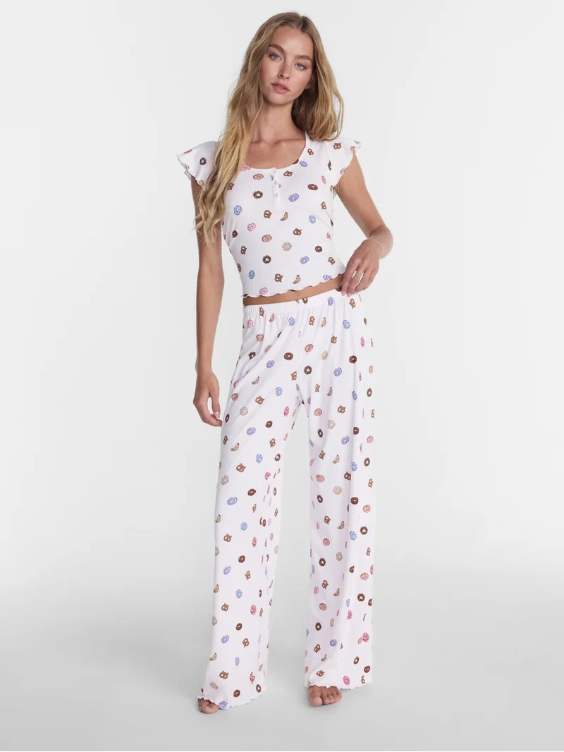 No Boundaries Henley Top and Pants Sleep Set, 2-Piece, Women's XS-XXL | Walmart (US)