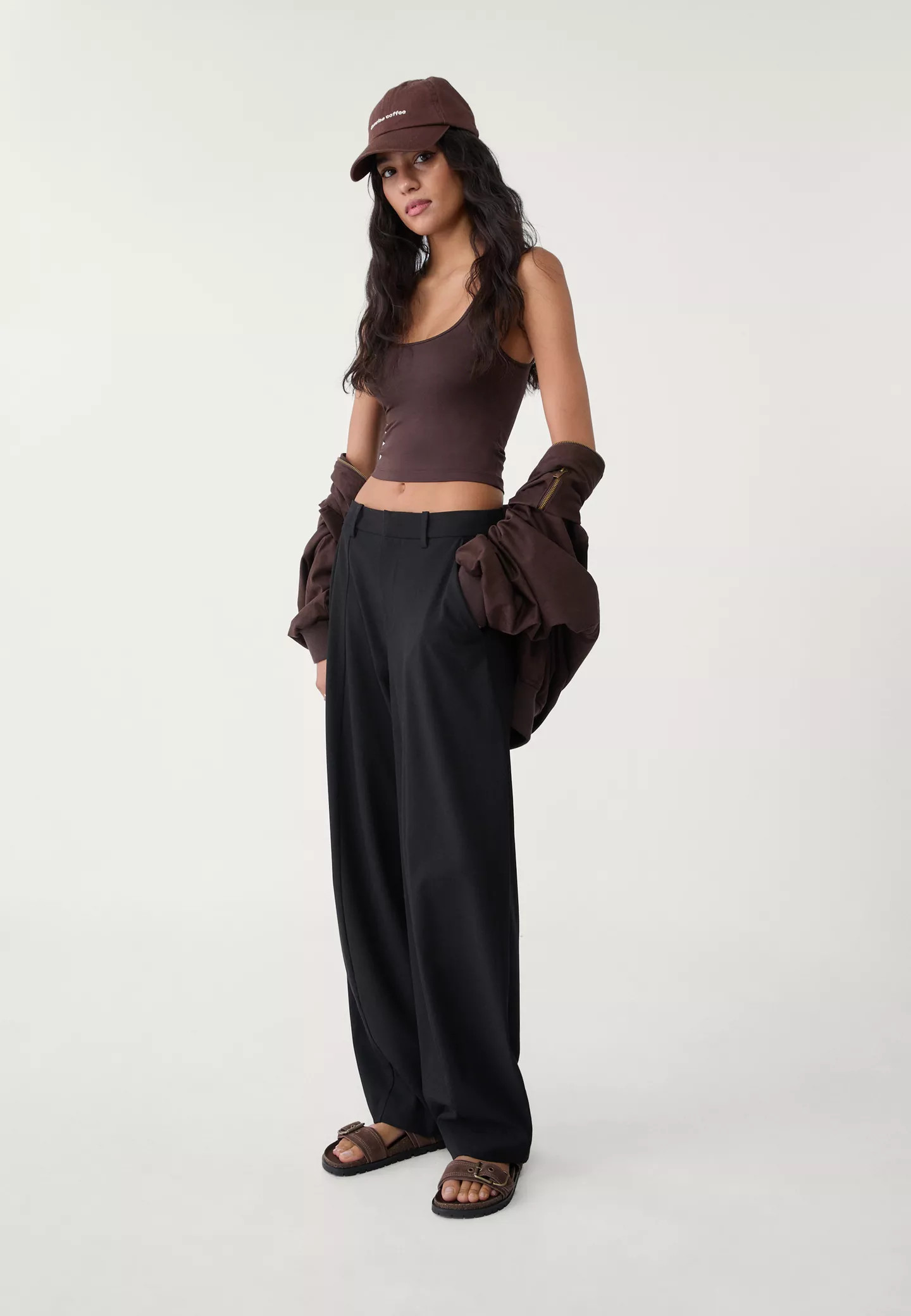 Pantalon habillé baggy à nervures - Pantalons femme | Stradivarius France | Stradivarius (FR)